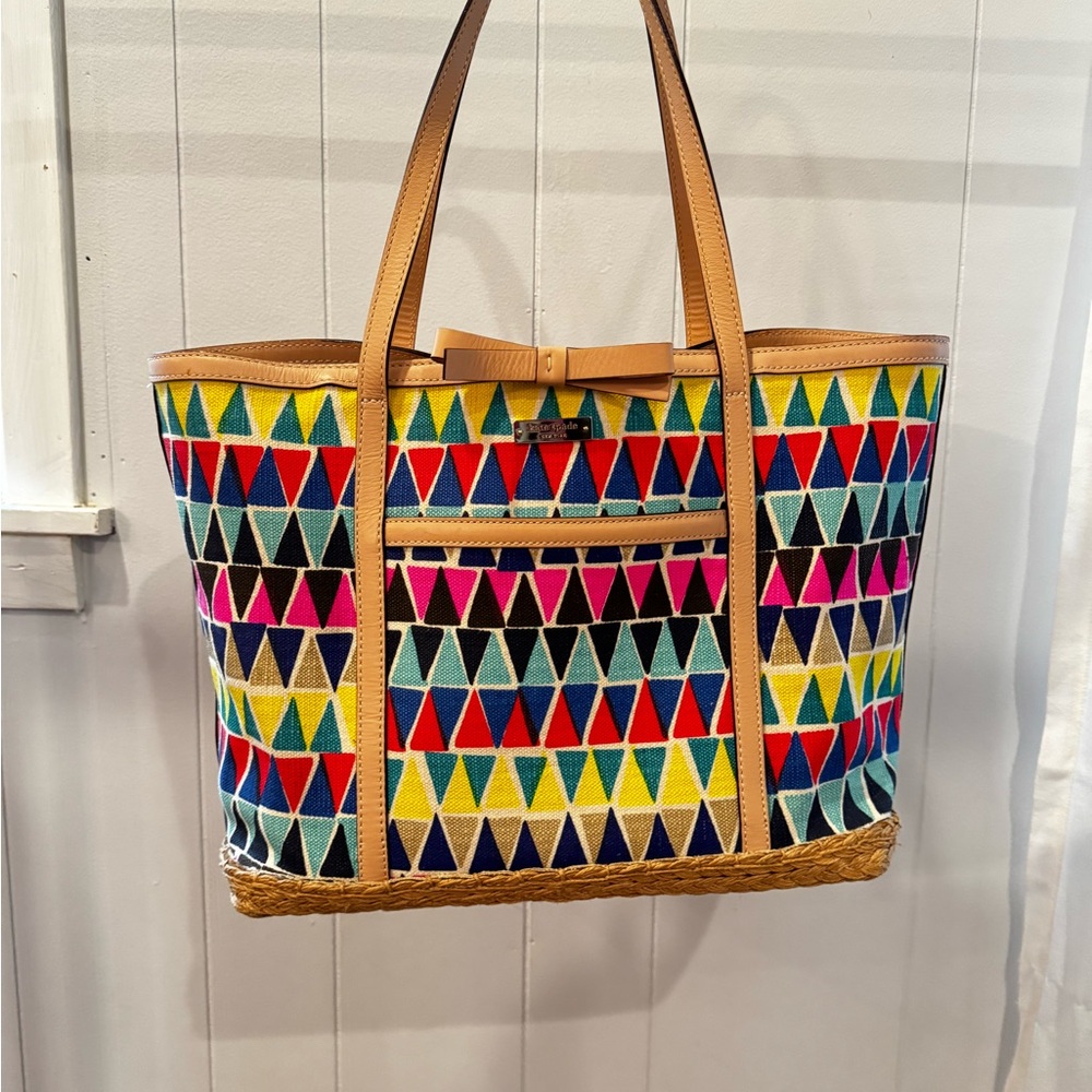 Kate Spade Red and Pink Tote Bag with Geometric Design